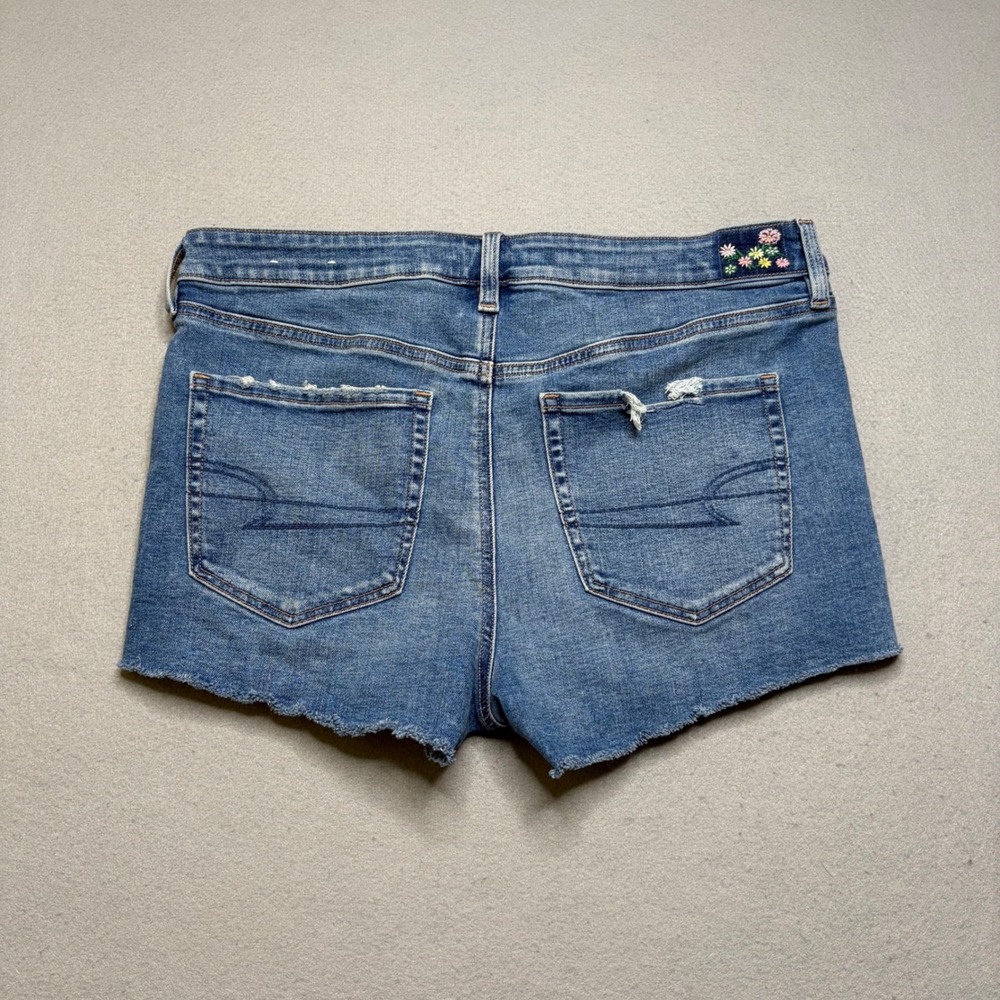 American Eagle Denim Shorts Womens 12 Blue Shortie Distressed Y2K Stretch Cutoff